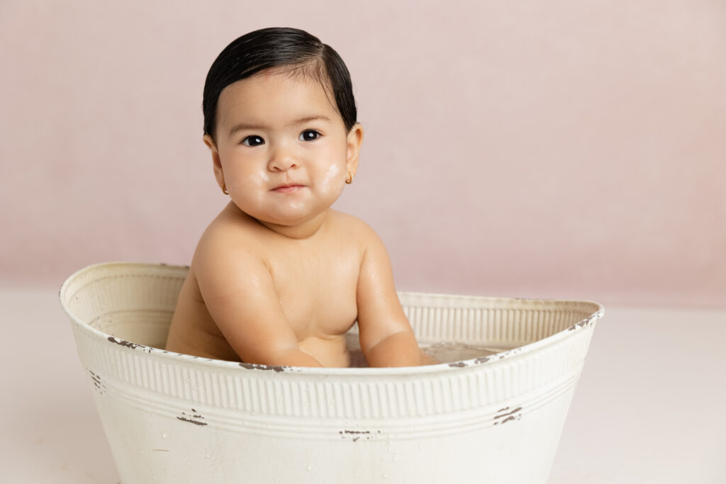 Baby milestone portrait in neutral tones by Fresno child photographer Stephanie Leal Photography